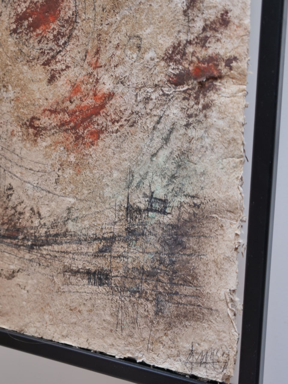 Pigment and graphite detail on handmade paper